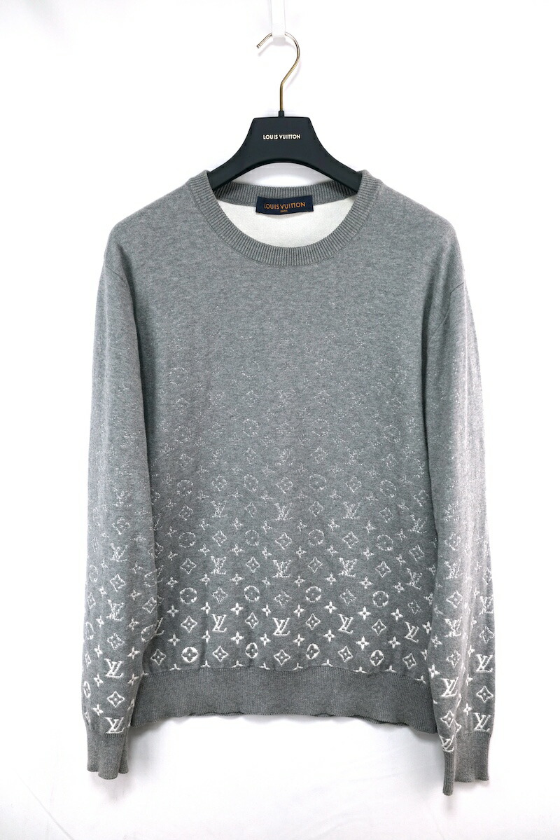 LOUIS VUITTON ルイヴィトン グラディエントモノグラム ニット クルーネック コットン グレー Mサイズ RM211Q USO HKN46W【中古】コンディション 当社が定める基準N ：未