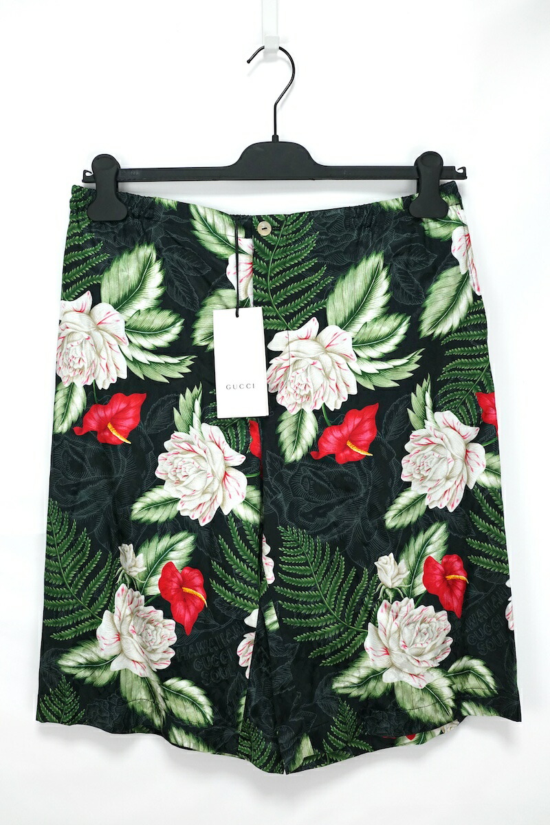 20AW GUCCI グッチ ハワイアン ヴィスコース ショートパンツ レーヨン シルク 花柄 ハーフパンツ ブラック 44サイズ 48サイズ 619073【中古】新古品コンディション 当社が定める基