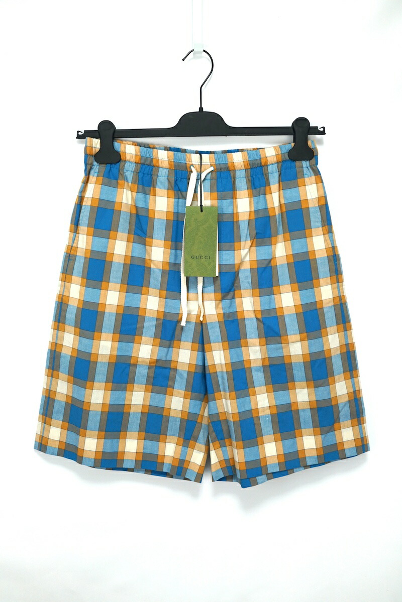 GUCCI Printed Check Shorts グッチ チェック柄 プリント ショートパンツ ハーフパンツ コットン マルチカラー46サイズ 654859【中古】新古品コンディション 当社が定め