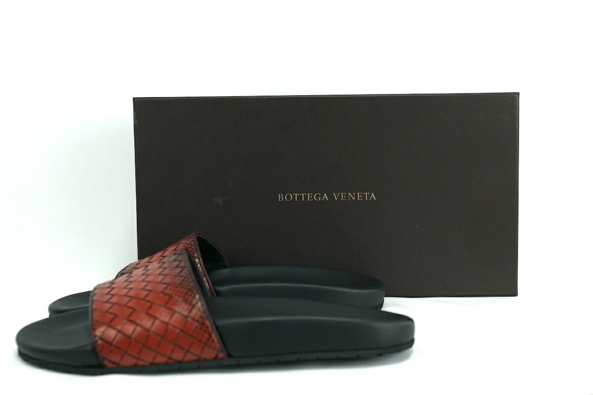 BOTTEGA VENETA ボッテガヴェネタ メンズサンダル レザーイントレチャート グラデーション スリッパ ラバー 42サイズ27cm テラコッタ 498933【中古】新古品コンディション 当社