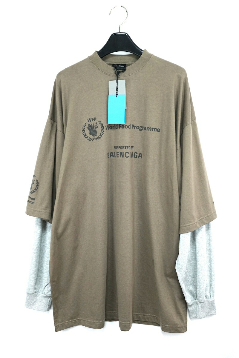 BALENCIAGA WFP Long Sleeved T-Shirt バレンシアガ プリント ロゴ レイヤード 長袖Tシャツ 698089 TMVL2 ブラウン サイズ3【中古】 新古品コンディショ