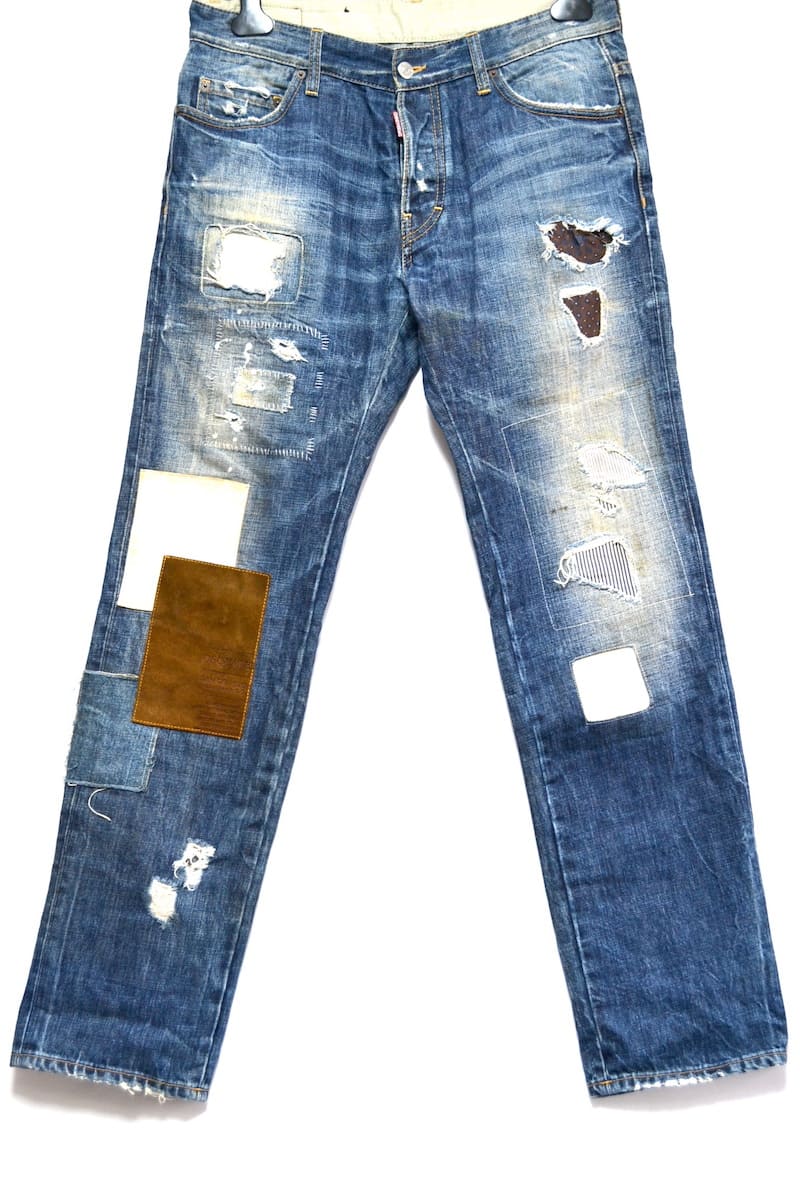 DSQUARED2 Denim Blue リペアダメージ加工 スエードレザーパッチ Size50 Made in ITALY (S74LB0516 S30342)状態：中古 非常に良いブランド：DSQ
