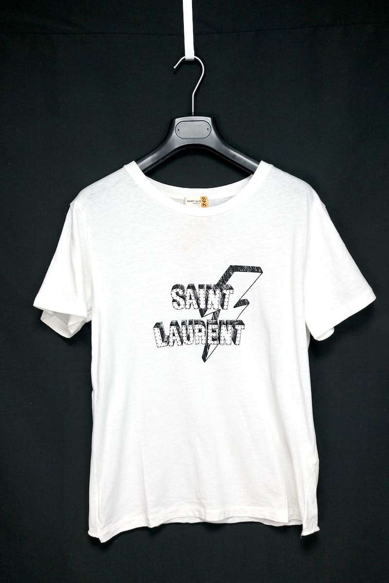 SAINT LAURENT PARISサンローラン White Logo Printed Cotton Knit T-Shirt サンダー ロゴ Tシャツ ホワイト XSサイズ コットン100% 【中