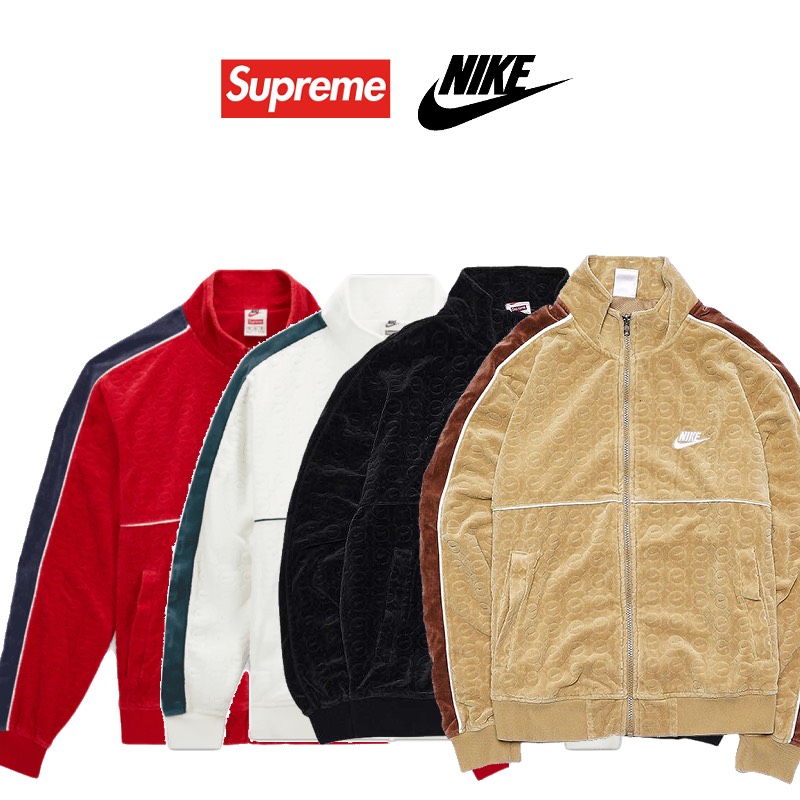 Supreme/Nike Velour Track Jacket シュプリーム×ナイキ ヴェロア トラックジャケットメッシュの裏地とジャカードのロゴパターンを備えたコットンブレンドベロア。フロント下部