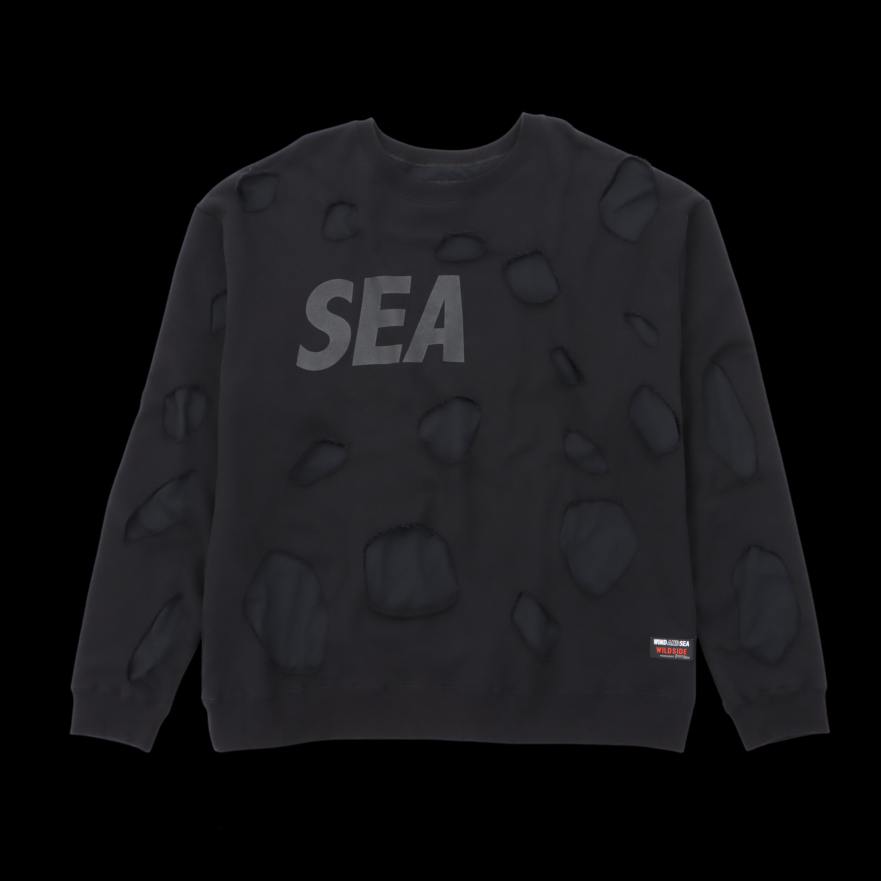 サイズ選択可 WILDSIDE YOHJI YAMAMOTO WIND AND SEA ヨウジヤマモト ウィンダンシー WS-22WSSW-01 ダメージ スウェットトップス BLACK 選べるサイズ