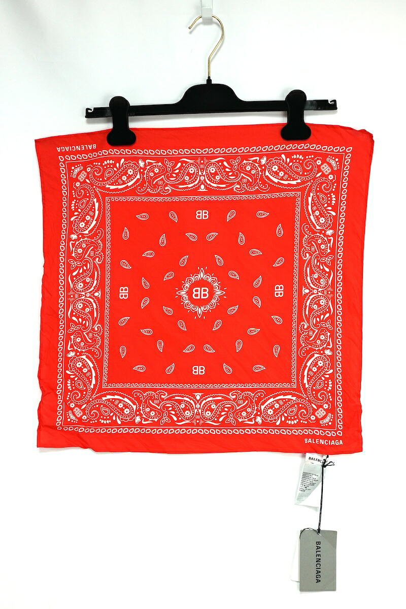 BALENCIAGA  Bandana バレンシアガ バンダナ 赤いこと 綿織物 BB ペイズリー 50 x 50糎 697485【中古】新古品