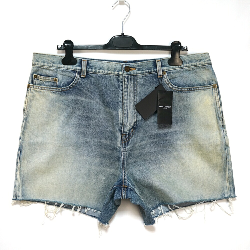 SAINT LAURENT PARIS サンローラン パリ デニム ショート パンツ ハーフパンツ カットオフ  ウォッシュ デニム 36サイズ 643542 YV372 【中古】新古品