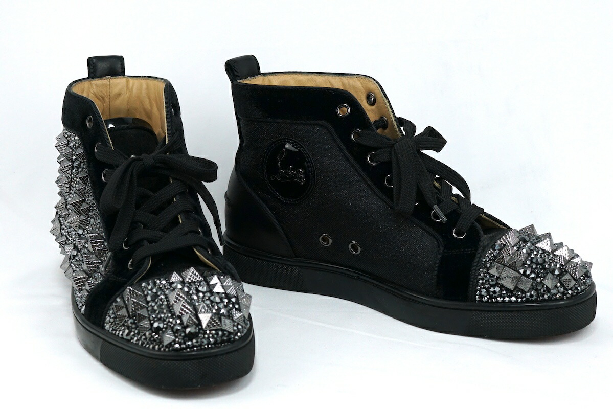 クリスチャンルブタン スニーカー スタッズ ブラック 黒 Louis Spikes ブラック カーフレザー - Shoes - Men - Christian