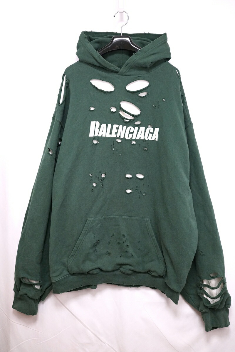 美品　BALENCIAGA ターコイズ 　スウェット　パーカー　ダメージ加工 Balenciaga ダメージパーカー | Pay ID