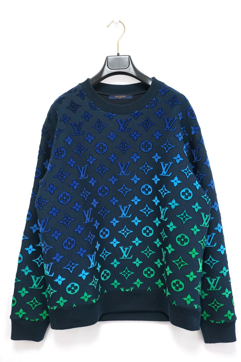 極美品 ルイヴィトン フルモノグラム ジャガード スウェット ネイビー L LOUIS VUITTON ルイヴィトン フルモノグラムジャカード クルー