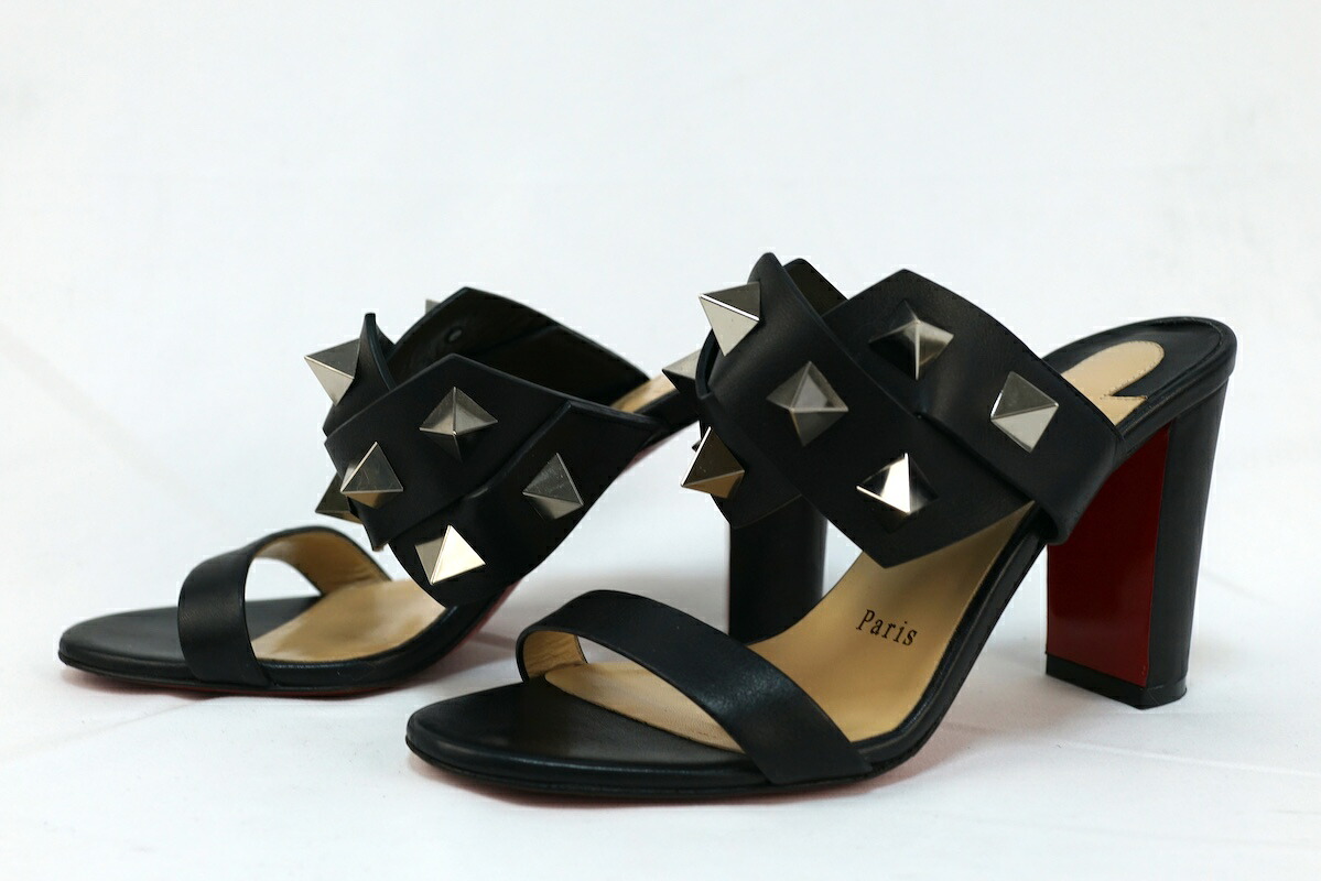 Christian Louboutin クリスチャン ルブタン Tina in THE Desert 85 BLACK カーフスキン スタッズ ヒール サンダル 36.5サイズ（約23.5cm） ブラック【中古】