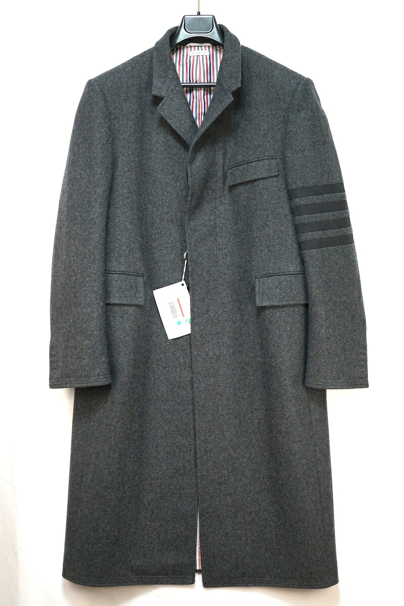 THOM BROWNE トムブラウン 4BAR 4バー ストライプ クラシック チェスター コート シングルブレスト ウール オーバー コート グレー ４R（US 54R） 297H02 4146B0【中古】新古品