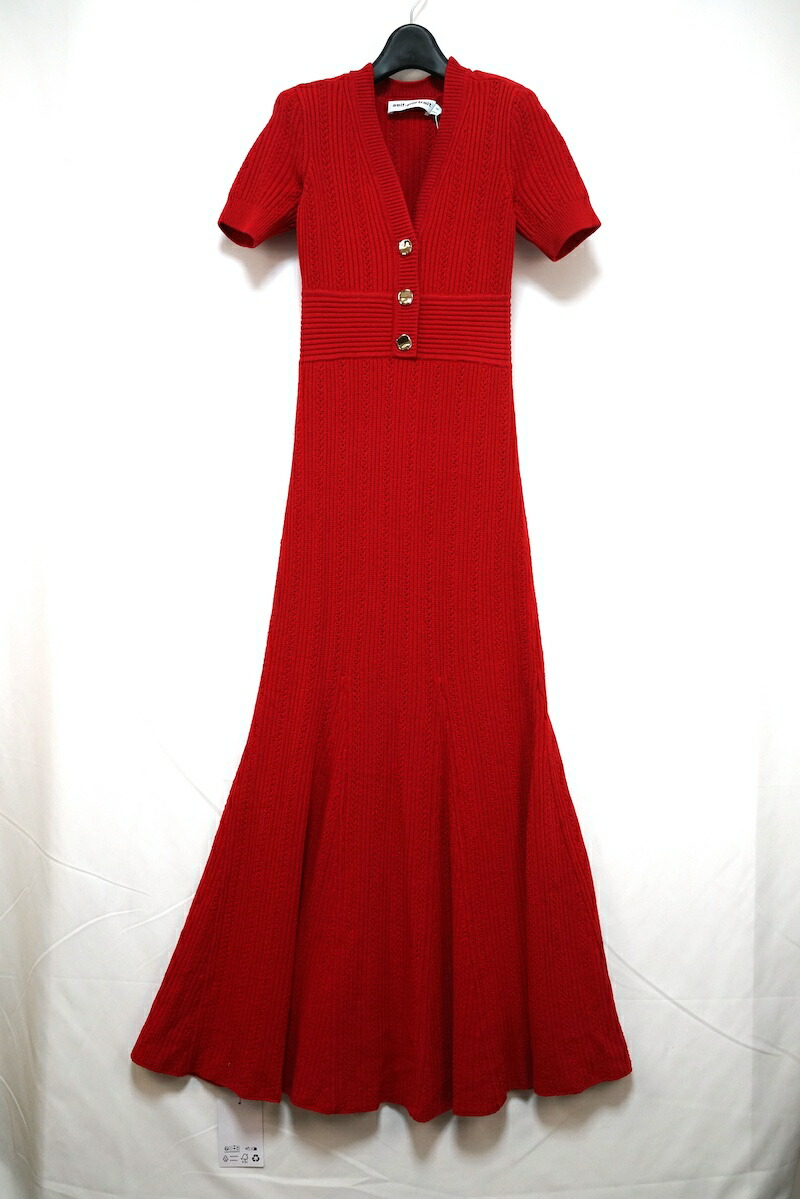 self-portrait セルフポートレート POINTELLE KNIT MIDI DRESS ニット ミディ ドレス レッド XSサイズ AW24‐977M-R【中古】新古品
