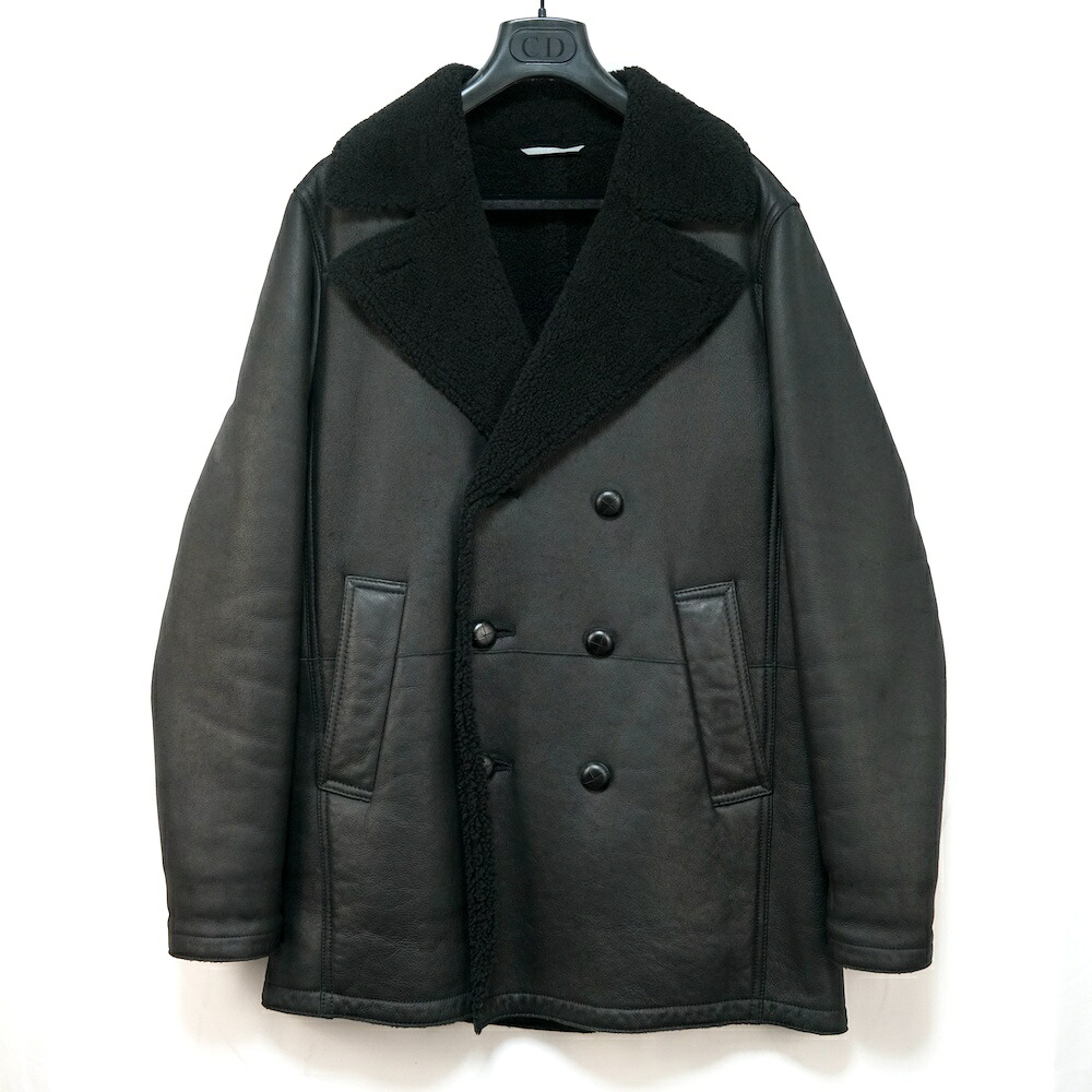 DIOR HOMME ディオールオム  シアリング 子ヒツジ 人はだ 羊肉 なめし革 厚地の外套 黒いこと 48大きさ 533L439E0217【中古】