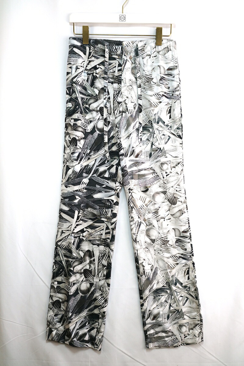 LOEWE ロエべ FOURCHETTES DRAWSTRING TROUSERS 総柄 シルク ドローストリング トラウザー パンツ ダークグレー 44サイズ H526Y04WCW【中古】新古品