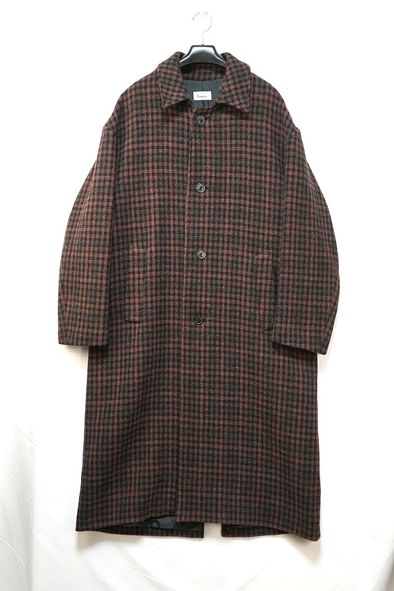 lownn ローン オーバーサイズ バルマカーンコート ウール ハウンドトゥース エンジ 48サイズ 914979【中古】 11,534円