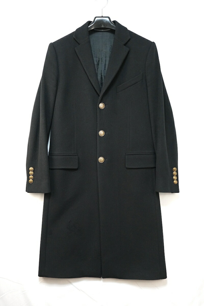 GIVENCHY PARIS ジバンシー ウール カシミヤ チェスター コート シングル ゴールドボタン ブラック 46サイズ BMC02X1084【中古】
