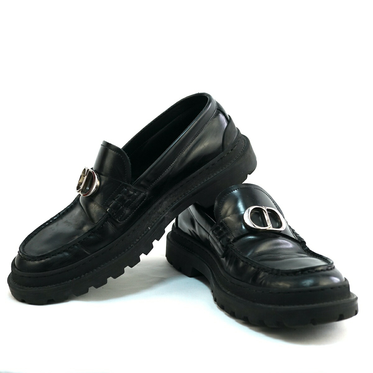 DIOR ディオール エクスプローラー CDアイコン ローファー ブラック シルバー金具 40サイズ（約25cm） ME0322【中古】