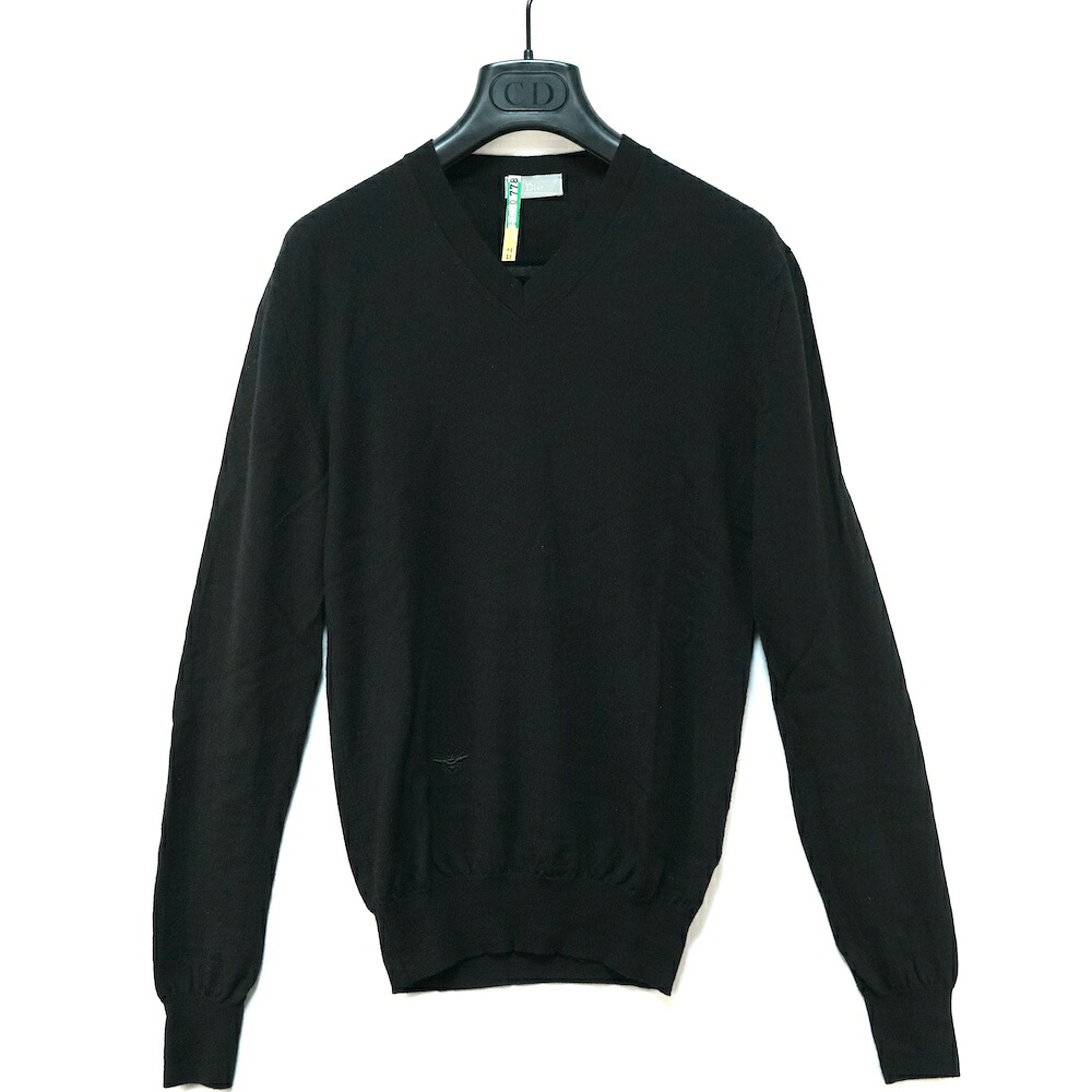 DIOR HOMME ディオールオム Bee刺繍 Vネックニットセーター ウール ブラック 薄手 XSサイズ 003M600BT532【中古】