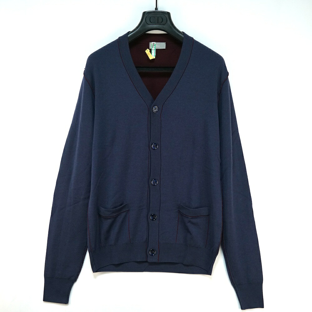 DIOR HOMME ディオールオム ハイゲージ ニット ウール カーディガン パープル ボルドー XSサイズ 463M226ZT754【中古】