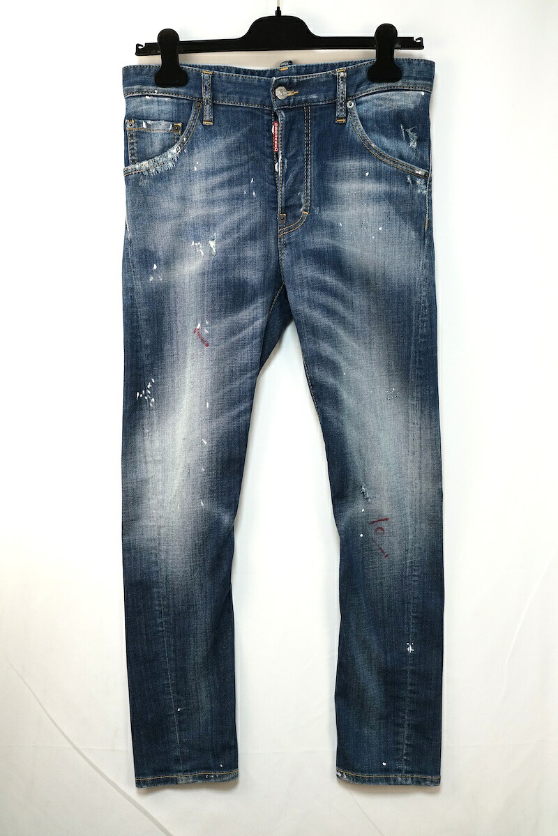 DSQUARED2 ディースクエアード ダメージ ペンキ加工 ジーンズ コットン ボタンフライ 42サイズ S71LA0669 S30342【中古】
