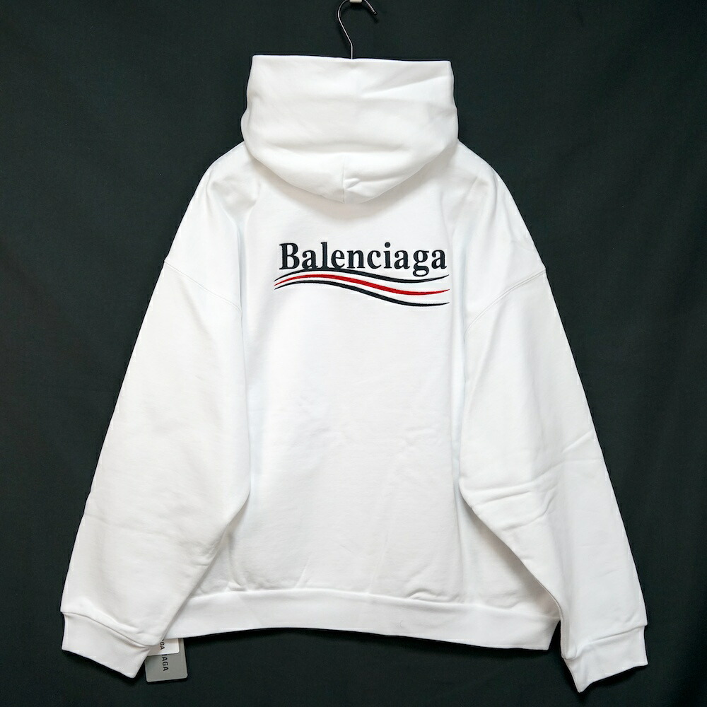 BALENCIAGA Political Campaign Hoodie バレンシアガ ポリティカル キャンペーン ロゴプリント ミディアムフィット スウェット プルオーバーパーカー ホワイト Sサイズ Mサイズ 767877 TKVI9【中古】新古品|OPINION COSMETIC