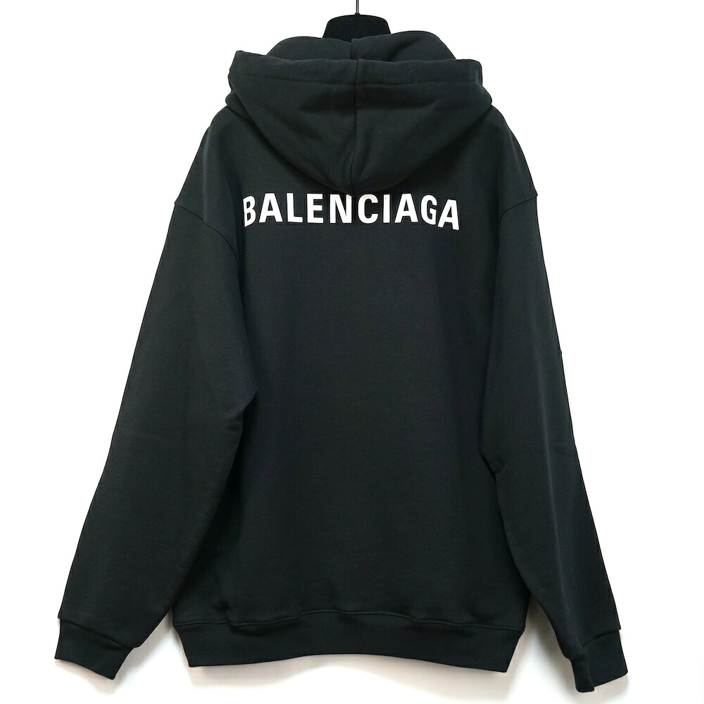 BALENCIAGA バレンシアガ  パーカー バックロゴ スウェット プルオーバー  コットン ブラック  サイズXS M XL 600583 TIV84【中古】新古品