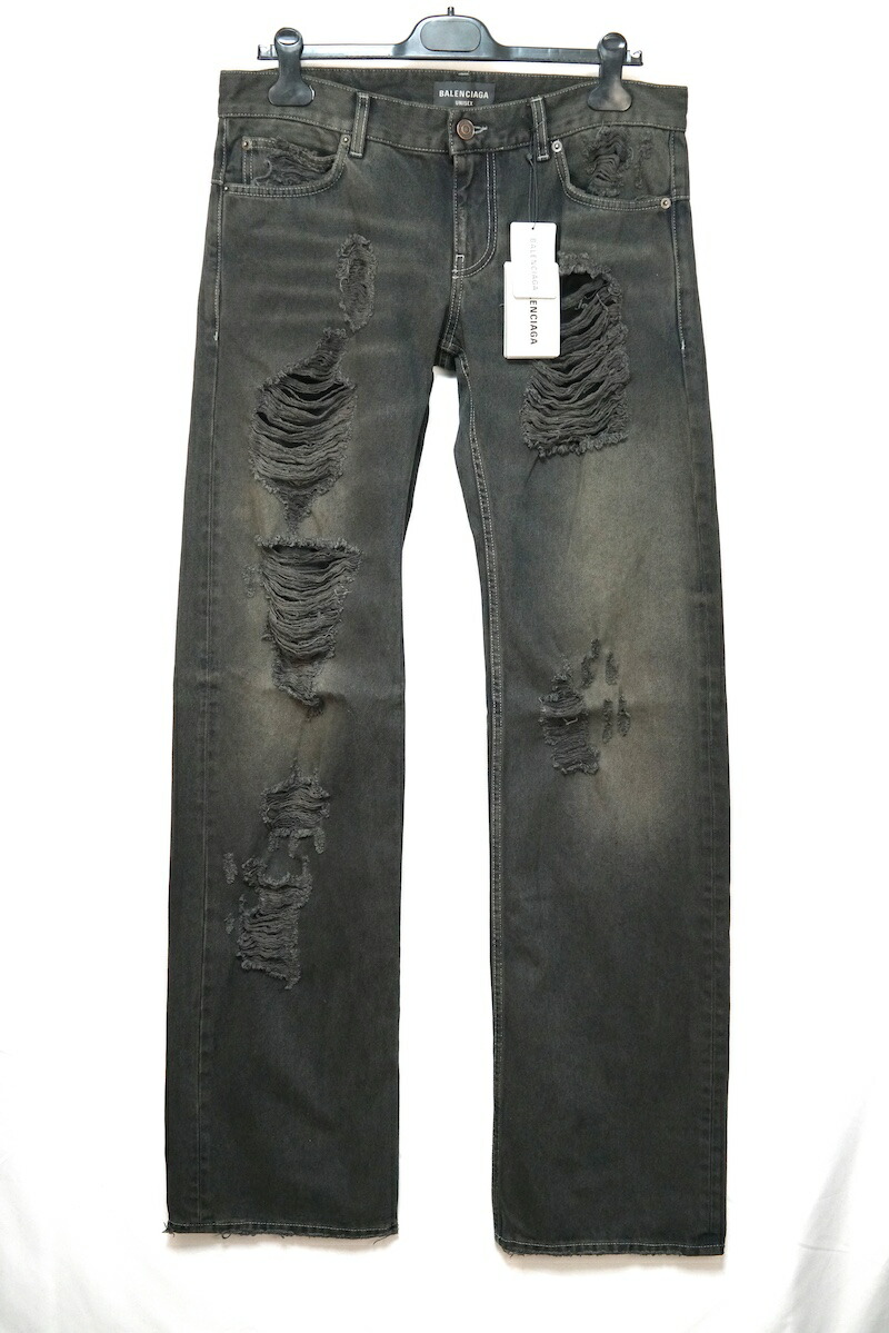 BALENCIAGA バレンシアガ ダメージ 加工 ブラック デニム パンツ Mサイズ Lサイズ ブラック 833430TSW85【中古】新古品