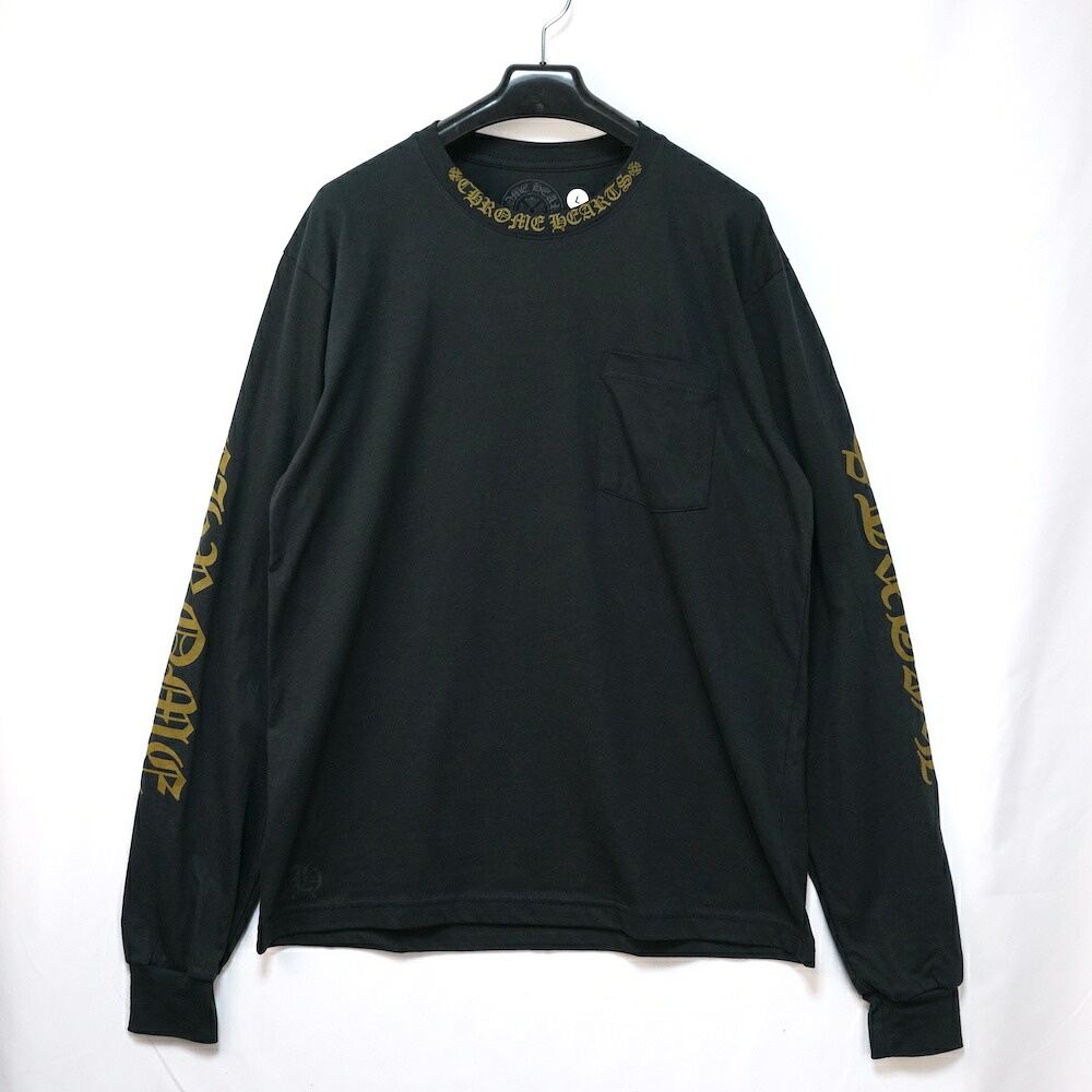 CHROME HEARTS Neck Logo S/S T-Shirt Black/Brwon クロムハーツ ネックロゴ ロングスリーブ Tシャツ ブラック/ブラウン Lサイズ【中古】新古品