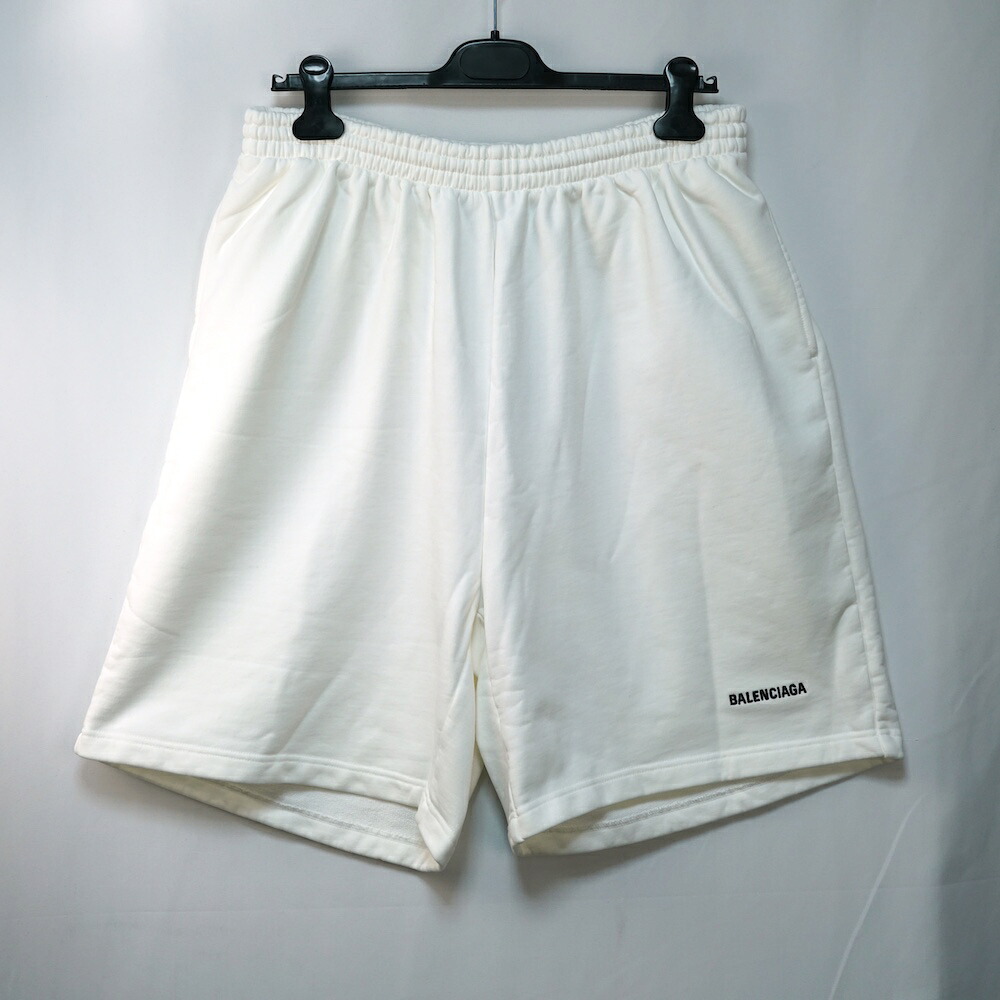 BALENCIAGA バレンシアガ ロゴ刺繍 スウェット ショート パンツ ホワイト Mサイズ 674591TMVF5【中古】新古品