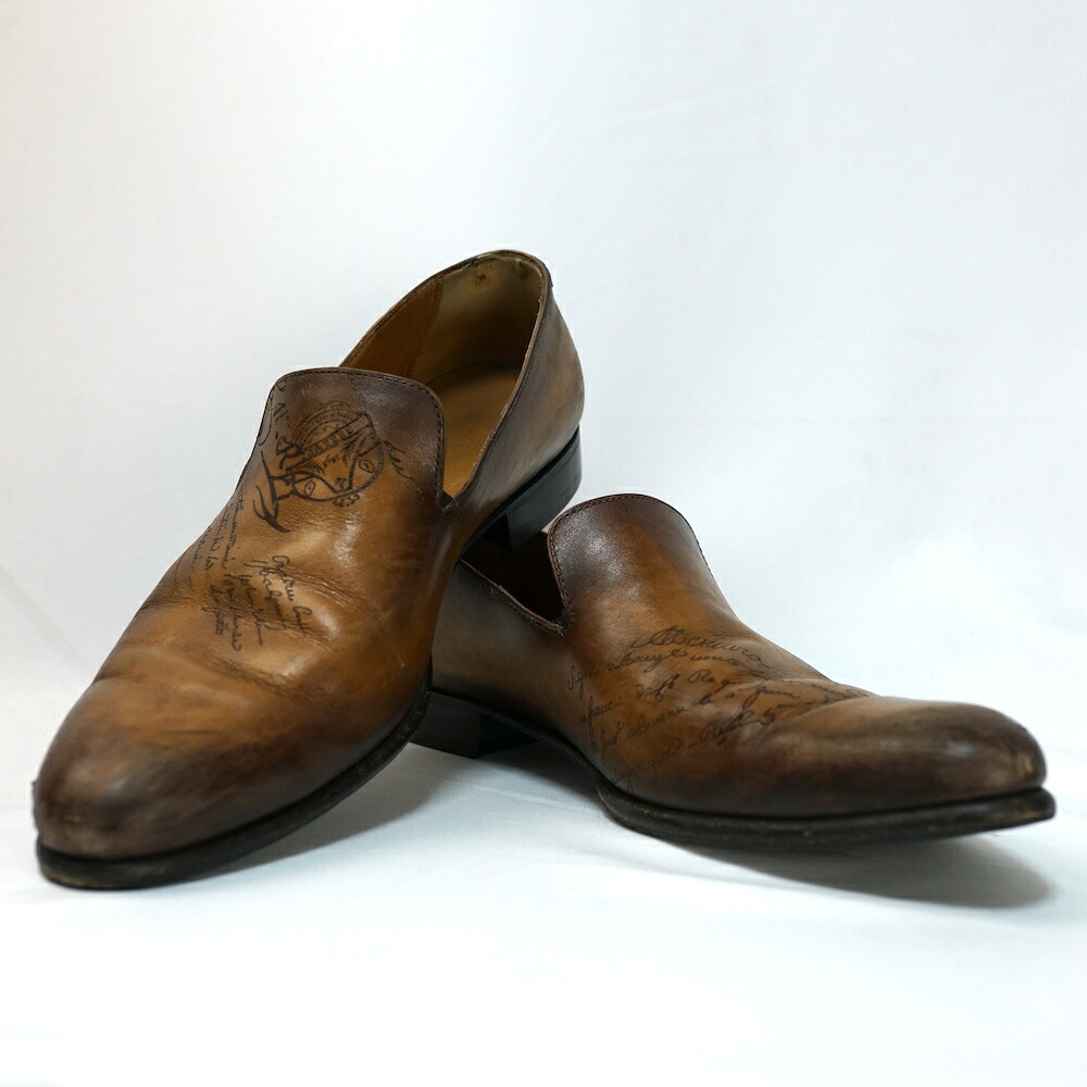 Berluti Paris ベルルッティ カーシヴ ガレ スクリット レザーローファー ブラウン 8.5サイズ（約28cm）0128X【中古】
