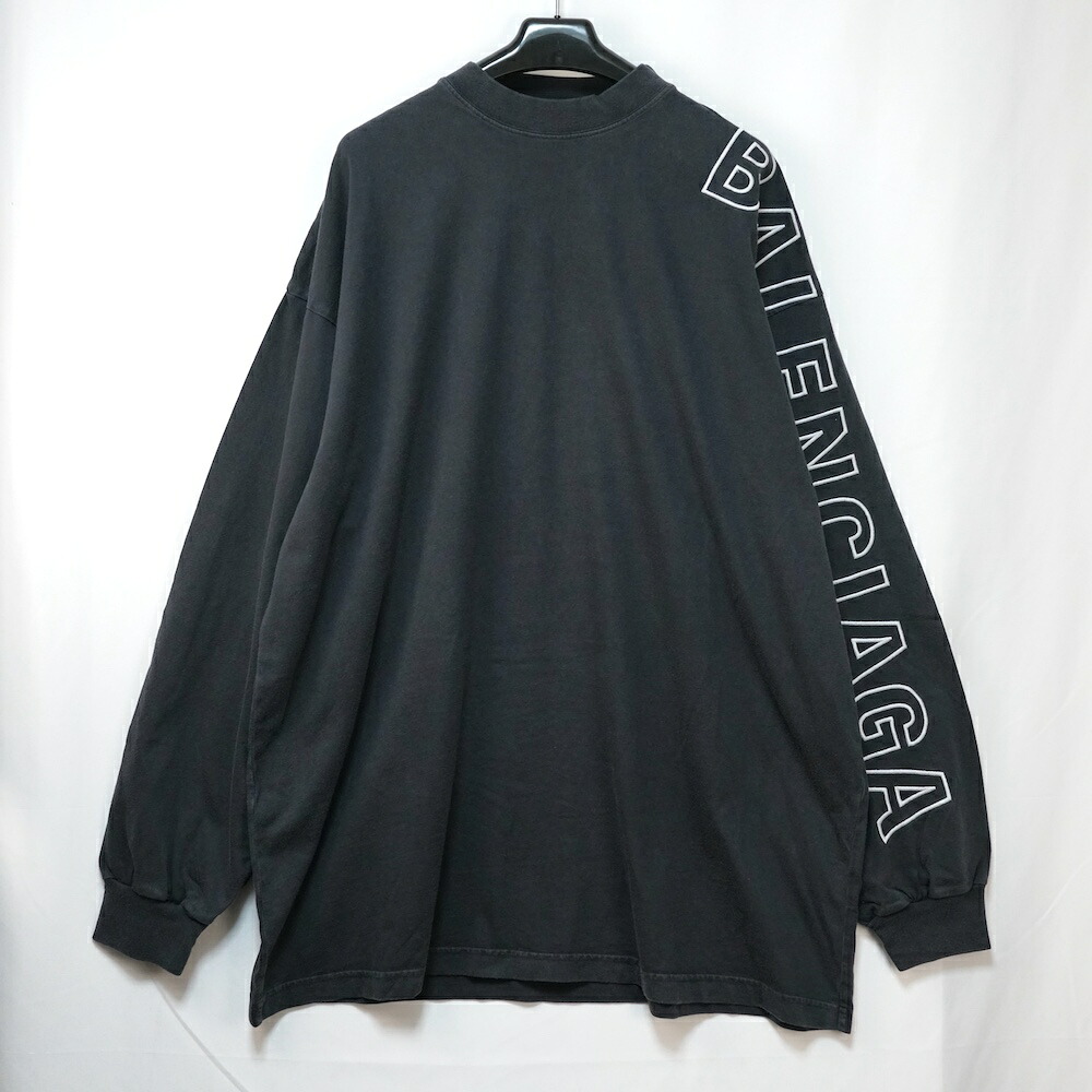 BALENCIAGA バレンシアガ Outline Long Sleeve T-Shirt ロゴ エンブロイダリー アウトライン ロングスリーブ Tシャツ ブラック サイズ4 739027T0VV6【中古】新古品