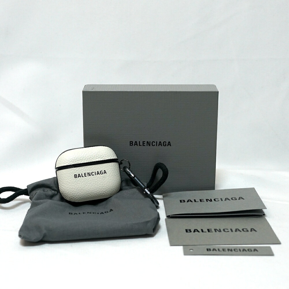 BALENCIAGA バレンシアガ Air Pods Case エアポッズケース 第三世代 ホワイト ロゴ レザー 698364210AX【中古】新古品