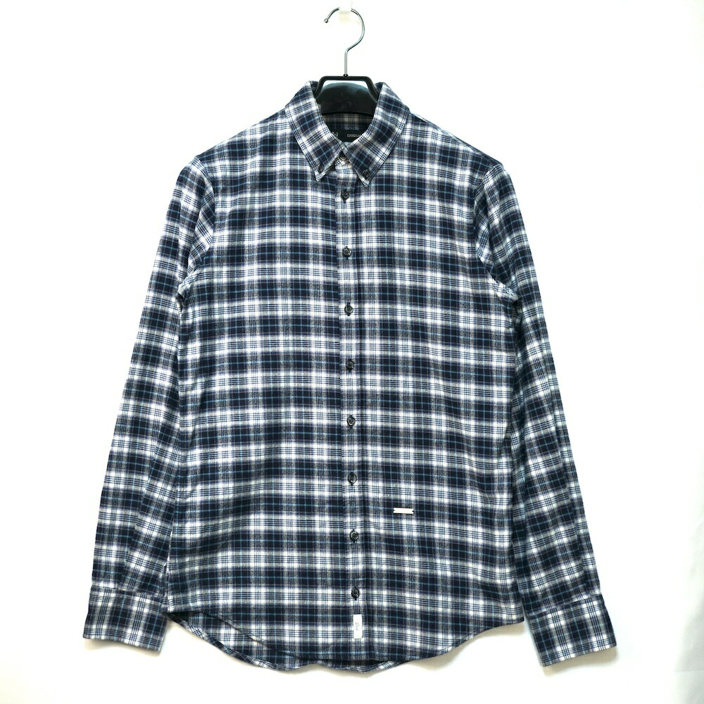 DSQUARED2 ディースクエアード ボタンダウン コットン チェック シャツ ロングスリーブ 44サイズ ブルー S71DL0664 S41991 【中古】