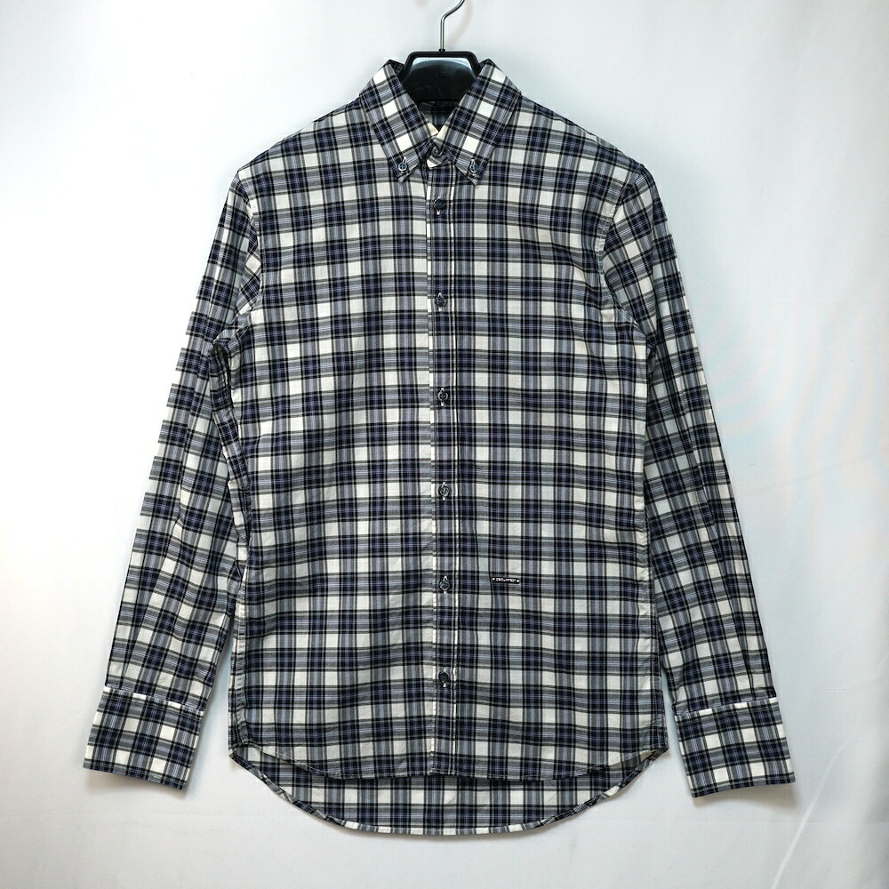 DSQUARED2 ディースクエアード ボタンダウン コットン チェック シャツ ロングスリーブ 42サイズ ブルー S74DL0591 S42419【中古】