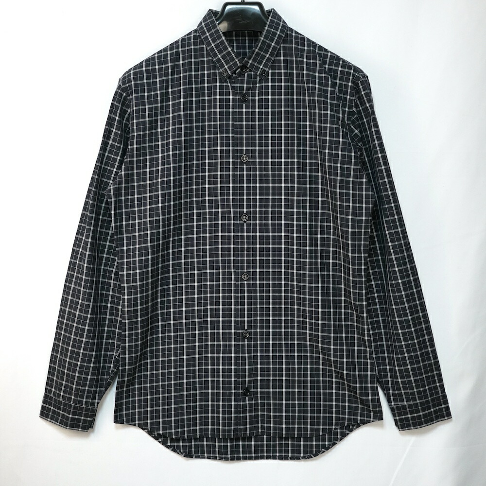 DIOR HOMME ディオール オム ボタンダウン コットン チェック シャツ 37サイズ ブラック 233C509A3064【中古】
