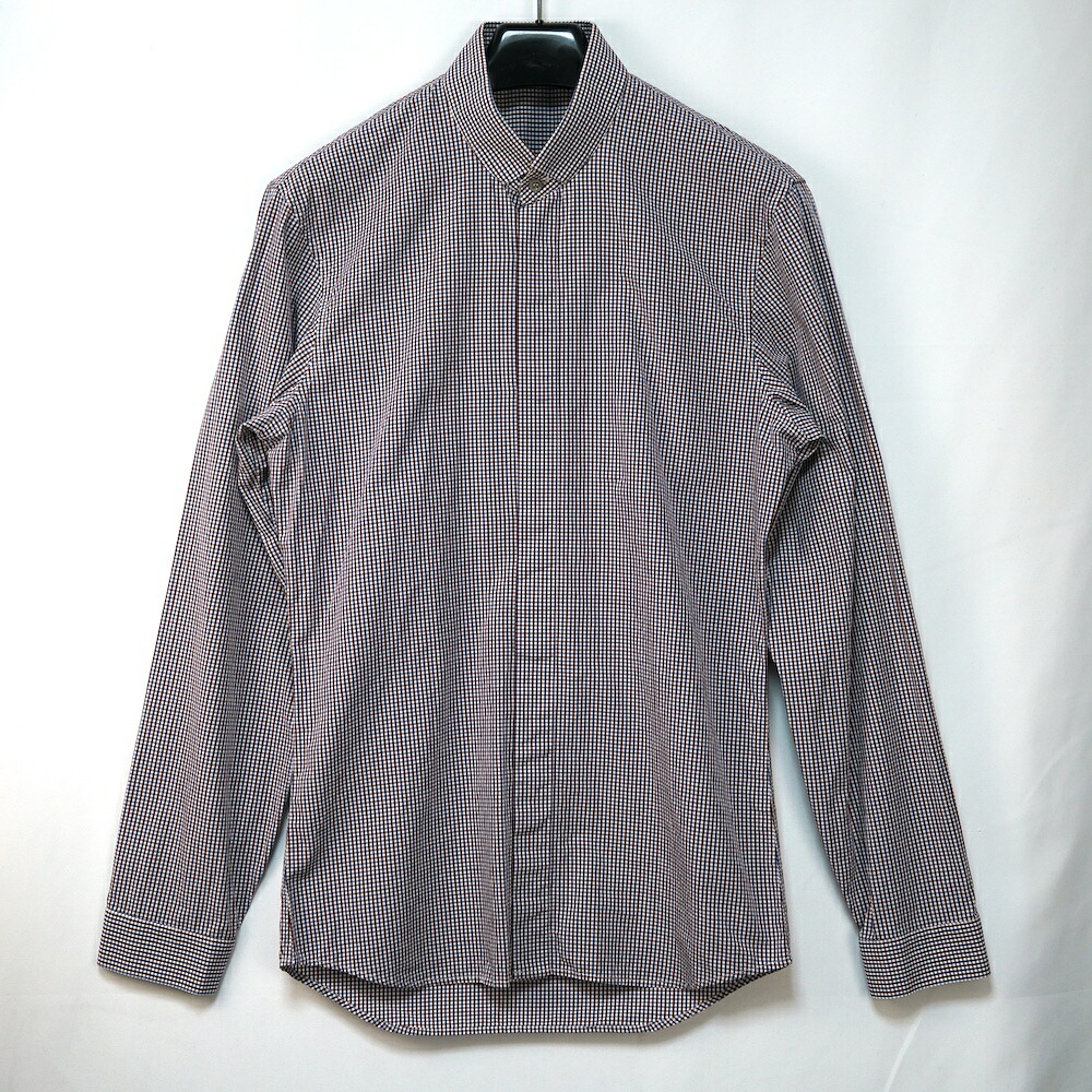 DIOR HOMME ディオールオム ギンガムチェック コットン シャツ ロングスリーブ ボルドー ブルー ホワイト 37サイズ 433C512A3156【中古】