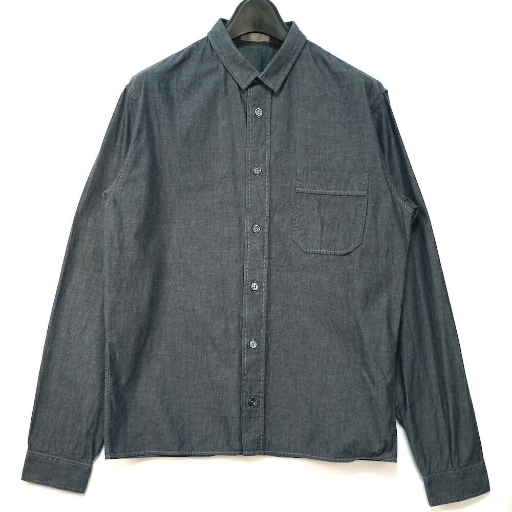 DIOR HOMME ディオールオム スモールカラー デニム シャツ コットン ロングスリーブ グレー 37サイズ 333C558A2216【中古】