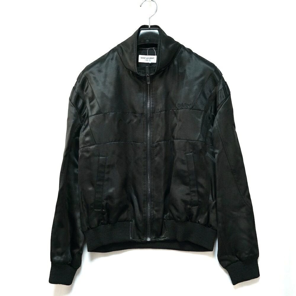SAINT LAURENT PARIS サンローラン サテン ボンバー ジャケット ブラック 46サイズ レーヨン シルク 779952 Y2D60【中古】新古品