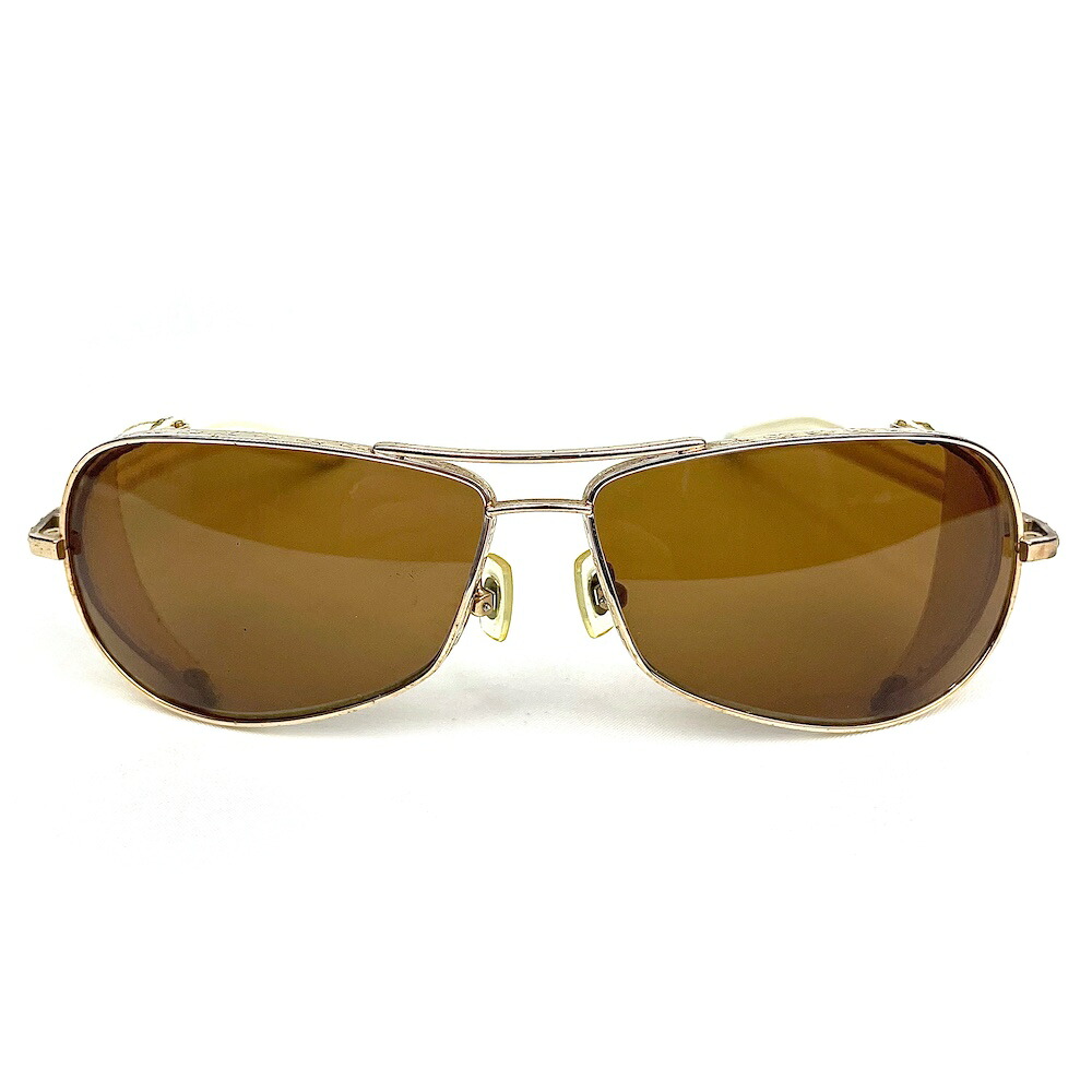 CHROME HEARTS CHUTE クロムハーツ クロス装飾サイドレザー カバー付き サングラス ゴールド ベージュ GP-WTL【中古】