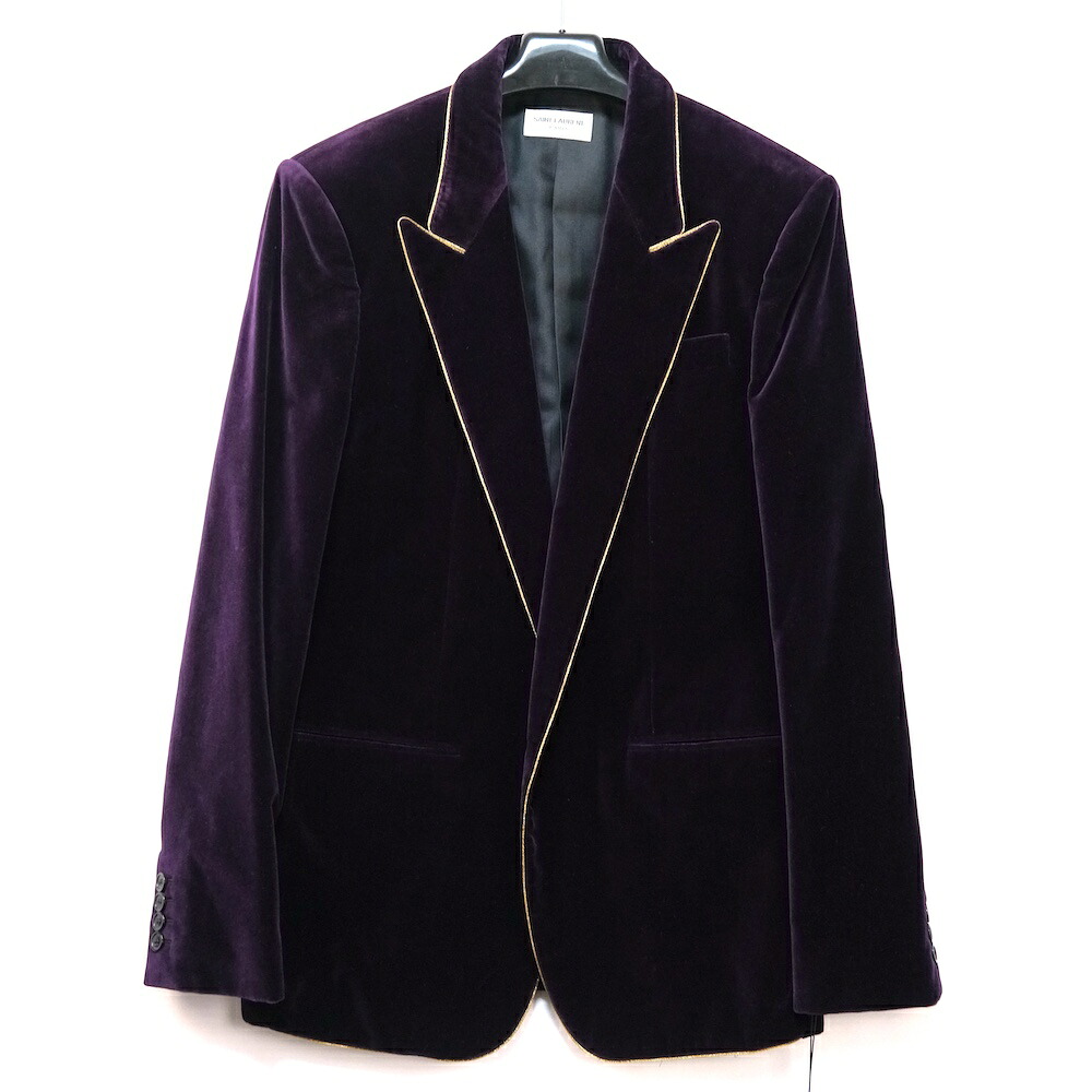 SAINT LAURENT PARIS サンローランパリ FITTED SINGLE BRESTED JACKET ベルベット ピークドラペル パイピングディテール シングル ジャケット パープル 46サイズ 50サイズ 689562 Y580T【中古】新古品