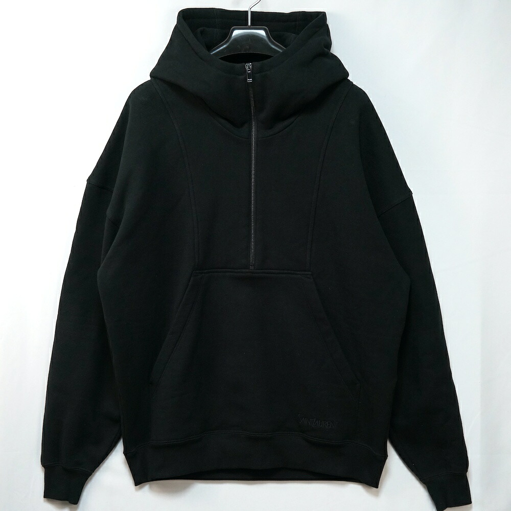 SAINT LAURENT PARIS サンローランパリ ハーフジップ フーディ パーカー ロゴ エンブロイダリー ブラック Sサイズ 裏起毛 802136Y36SW【中古】新古品 40,820円