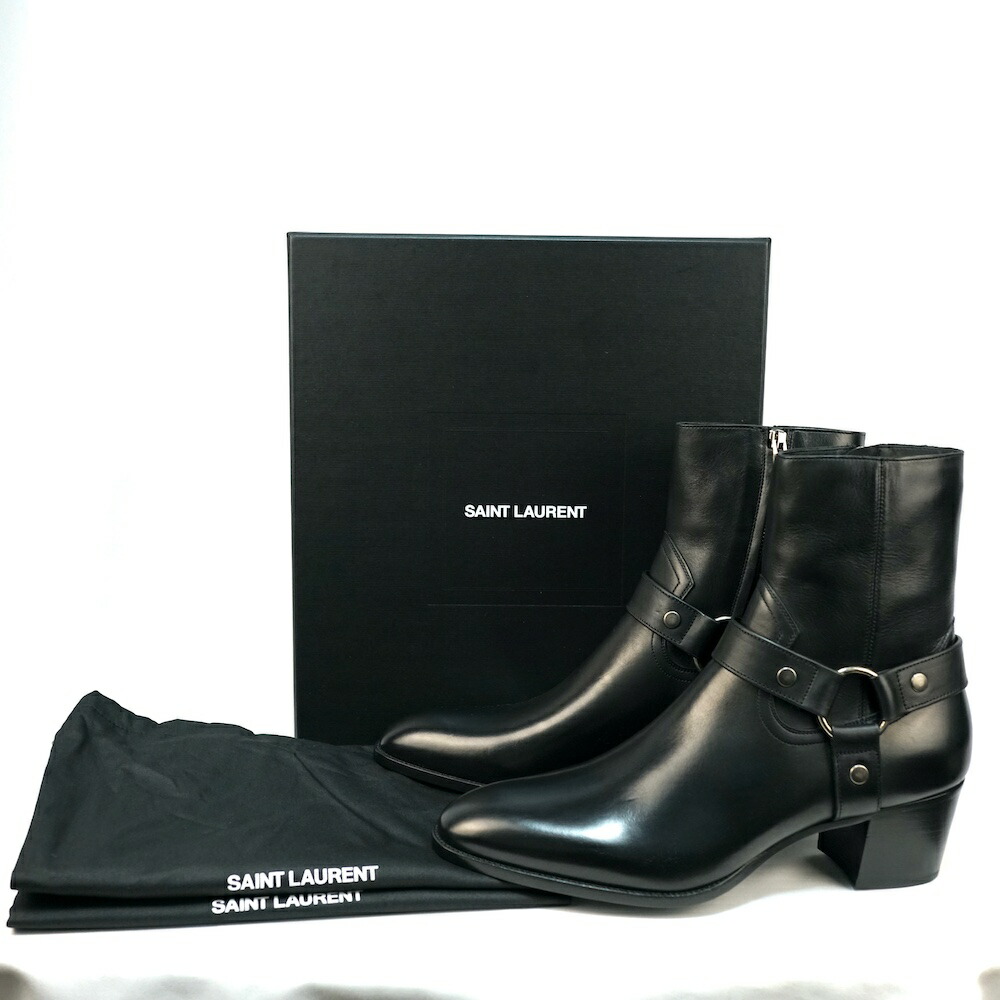 SAINT LAURENT PARIS サンローランパリ 古典派音楽 ワイヤット 馬具 ブーツ 60MM なめし革 黒いこと 41大きさ（約26珊） 44大きさ（約29珊）681339 1YL00 【中古】新古品