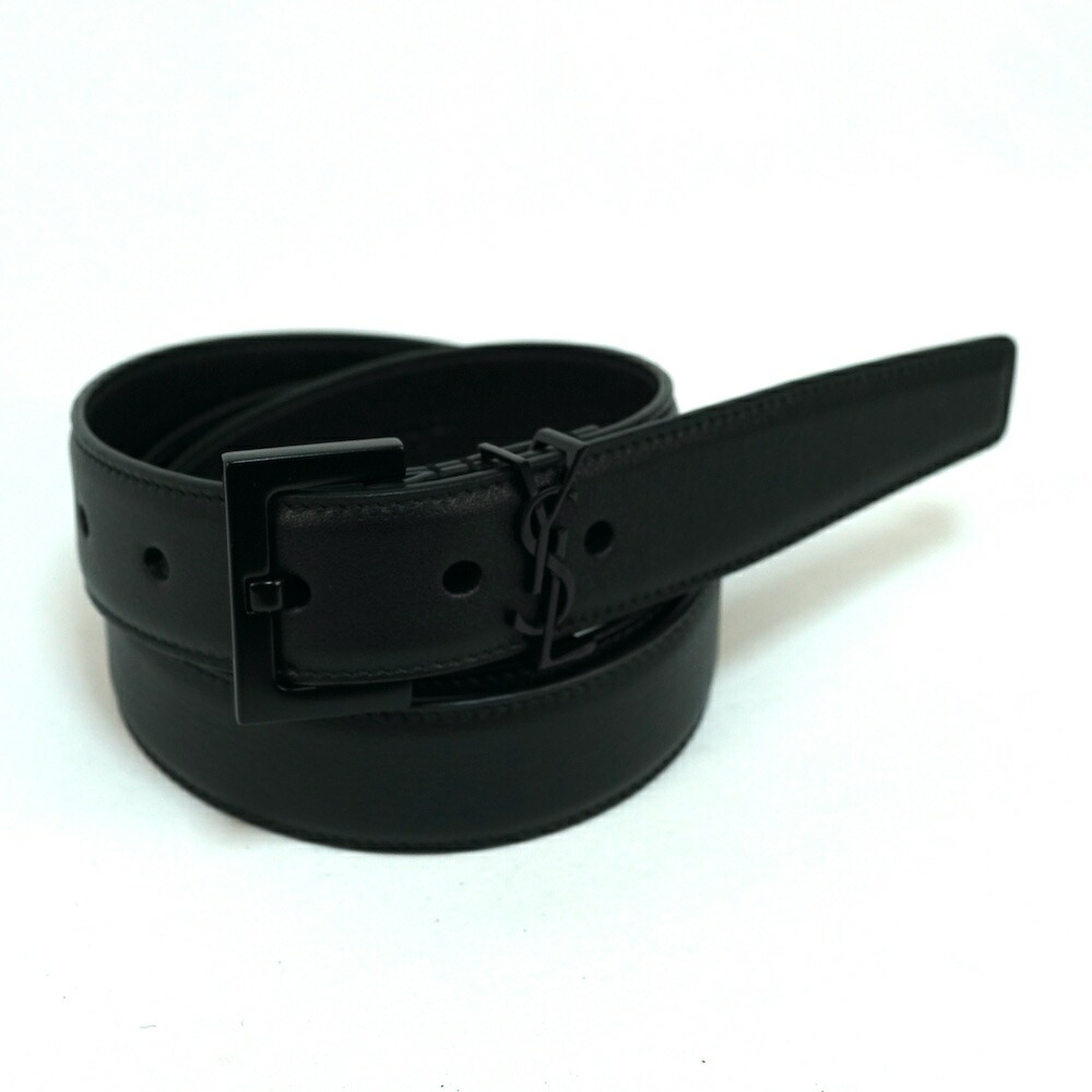 SAINT LAURENT PARIS サンローラン パリ YSL ロゴ カサンドラ グレインカーフ ベルト 30MM ブラック 90サイズ 634437【中古】新古品