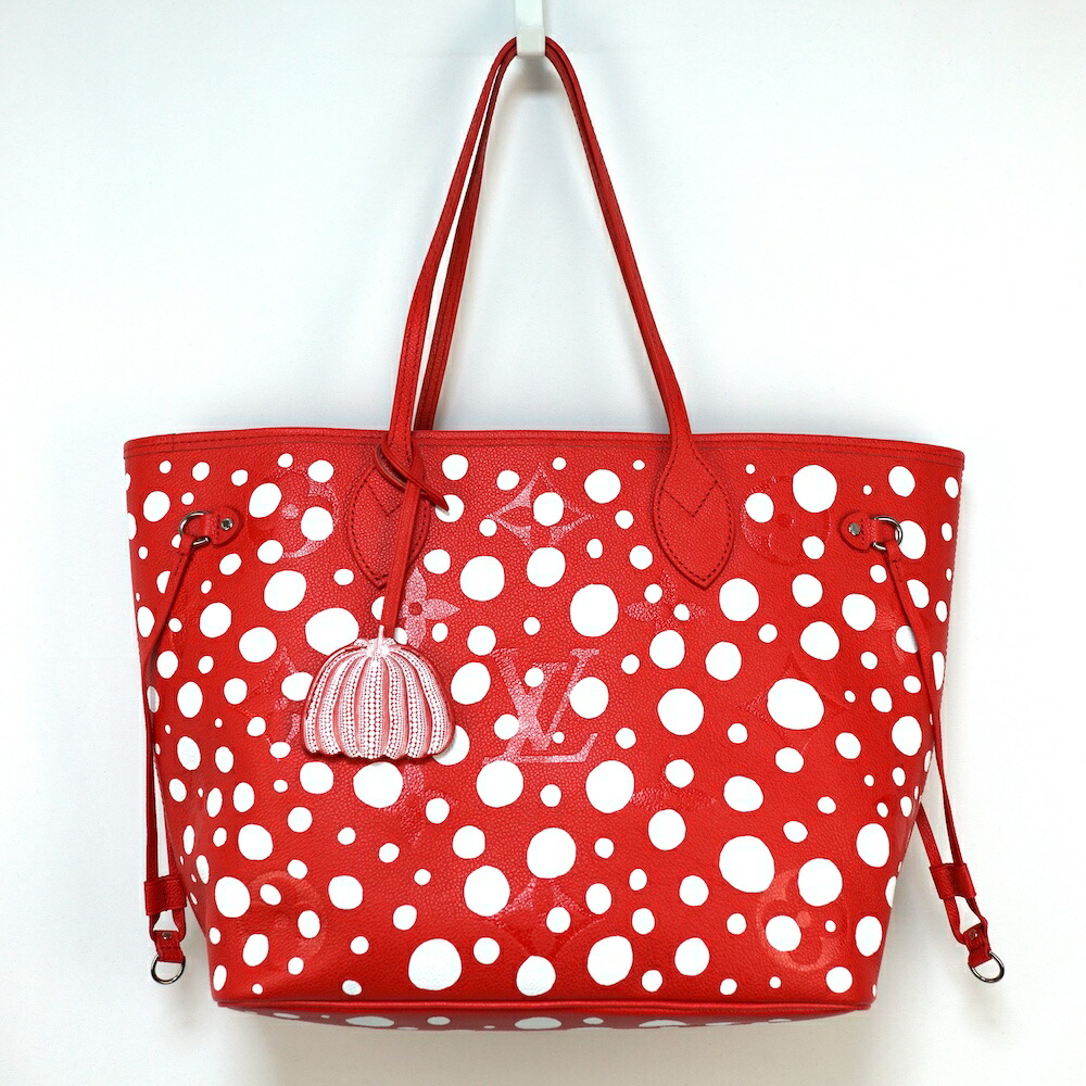 LOUIS VUITTON LV×YK ルイヴィトン ネヴァーフルMM 草間彌生 モノグラム アンプラント インフィニティ ドット トートバッグ M46422 レッド ホワイト【中古】新古品