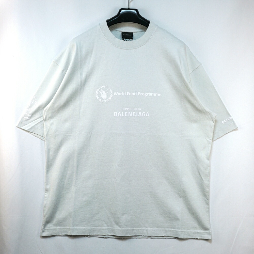 BALENCIAGA バレンシアガ WFP World Food Programme ロゴ ラバープリント Tシャツ ダメージ加工 ミディアムフィット Sサイズ Lサイズ XXLサイズ グレー 612966 T0VV4 9060【中古】新古品|OPINION COSMETIC