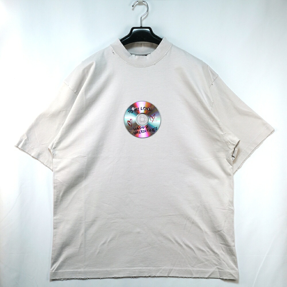 BALENCIAGA バレンシアガ To My Love Happy Valentine T-Shirt ヴァレンタイン Tシャツ CD ヴィンテージ加工 グレー Mサイズ 764235 TOVE4 9016【中古】新古品