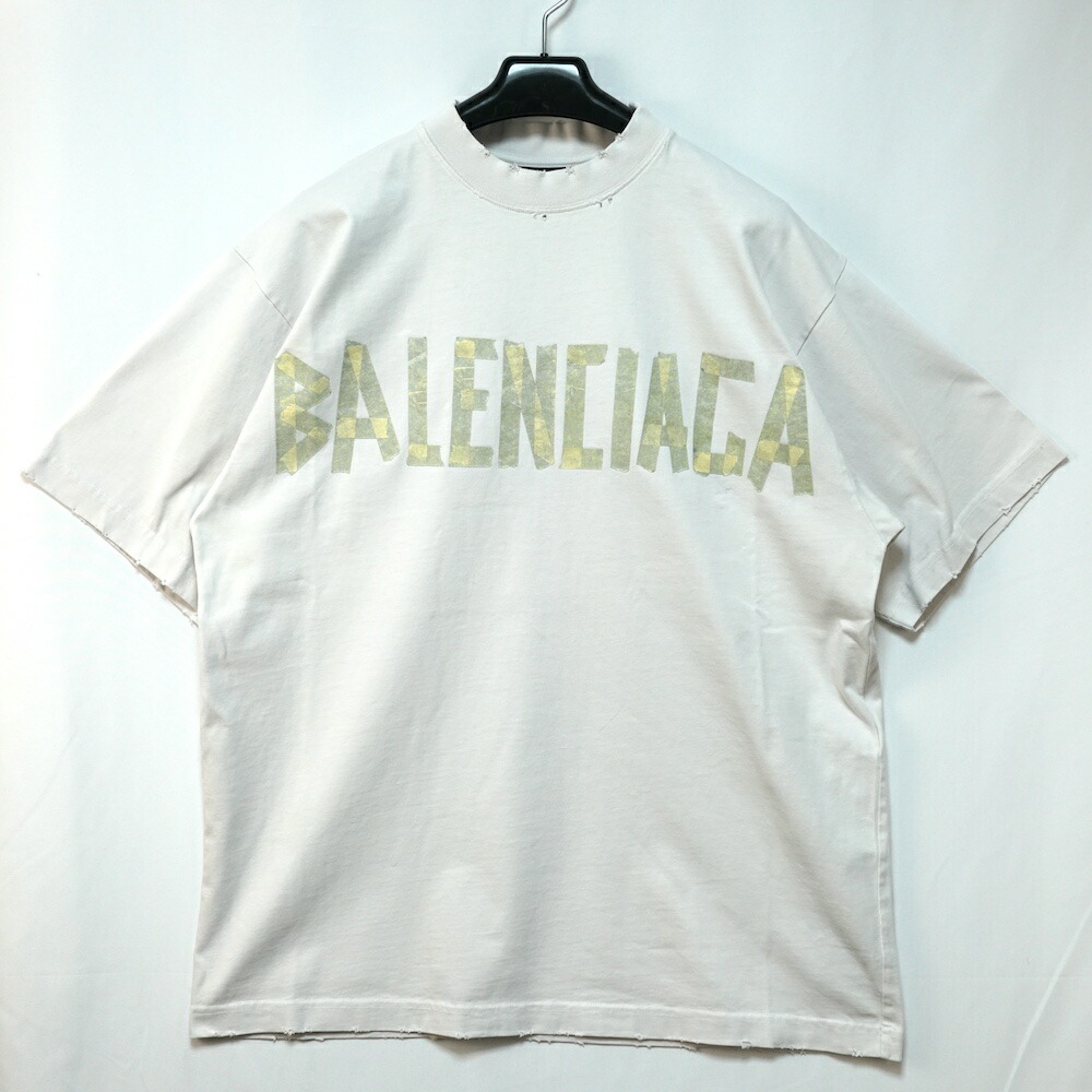 BALENCIAGA バレンシアガ Tape Type ショートスリーブ Tシャツ ダメージ加工 ミディアムフィット XSサイズ Sサイズ ライトグレー 739784 T0VA9【中古】新古品