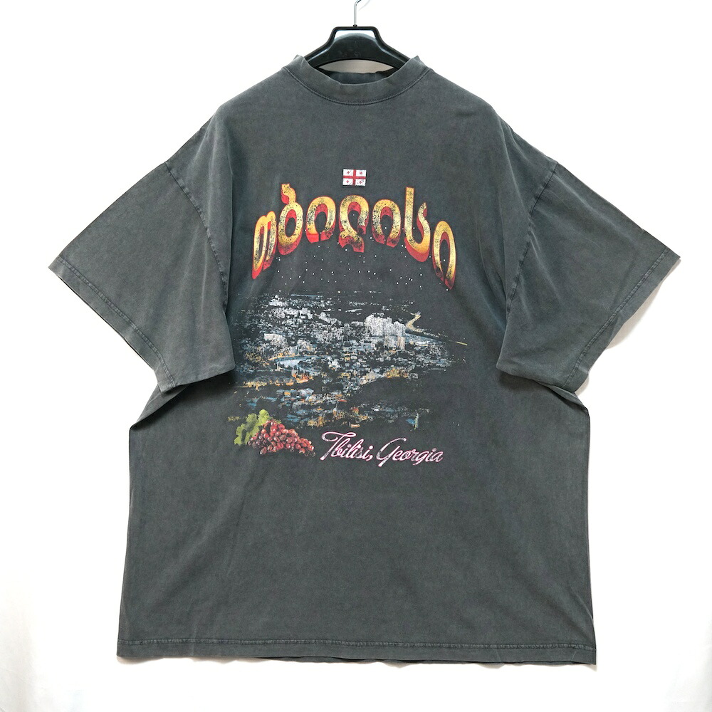 BALENCIAGA バレンシアガ Tbilisi トリビシ オーバーサイズ ショートスリーブ Tシャツ ウォッシュド加工 ブラック サイズ1 サイズ4 811688 TRVQ7【中古】新古品|OPINION COSMETIC