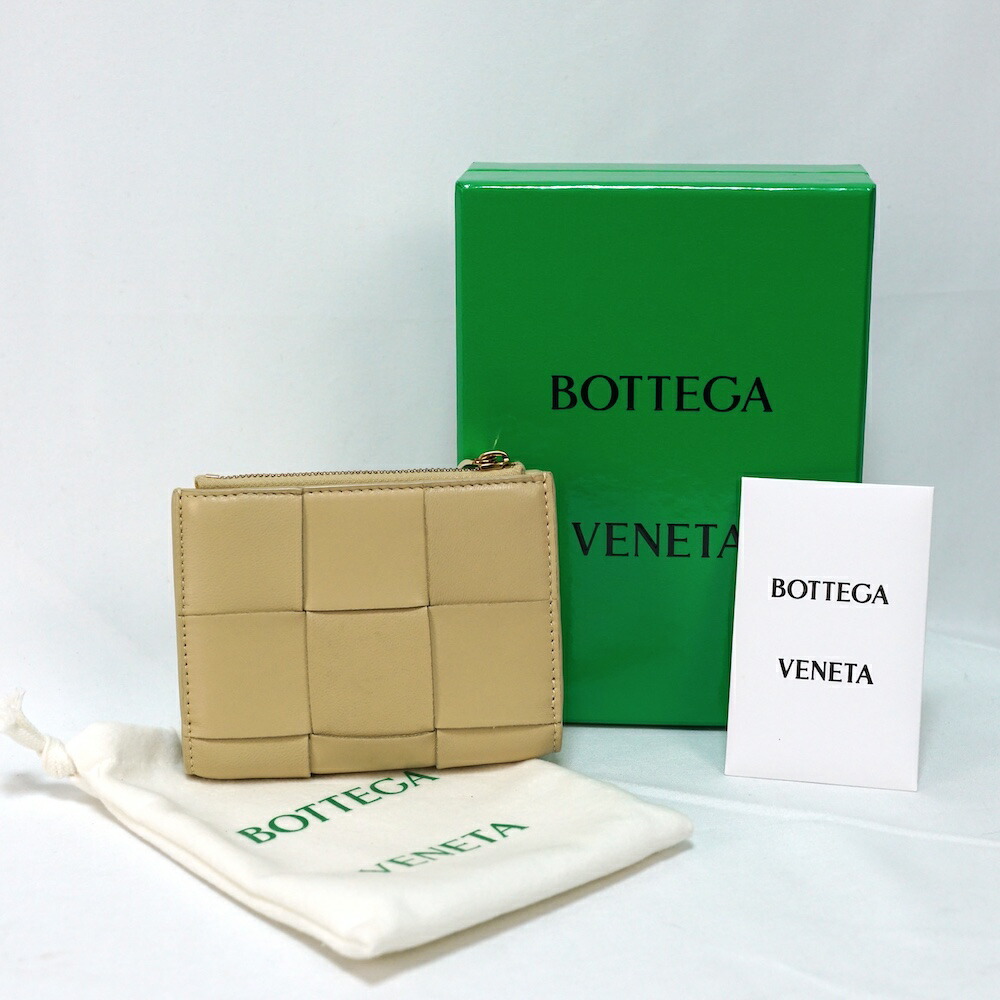BOTTEGA VENETA ボッテガヴェネタ テープ 二つ折り紙入れ ショートウォレット ポリッジ ゴールド金具 706010 VCQC4 【中古】新古品